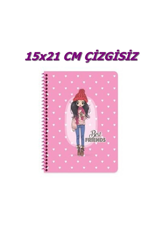 15x21 Cm Çizgisiz 60 Yaprak Telli Defter Karton Kapak 60 Gr Beyaz Sayfa Best Friends