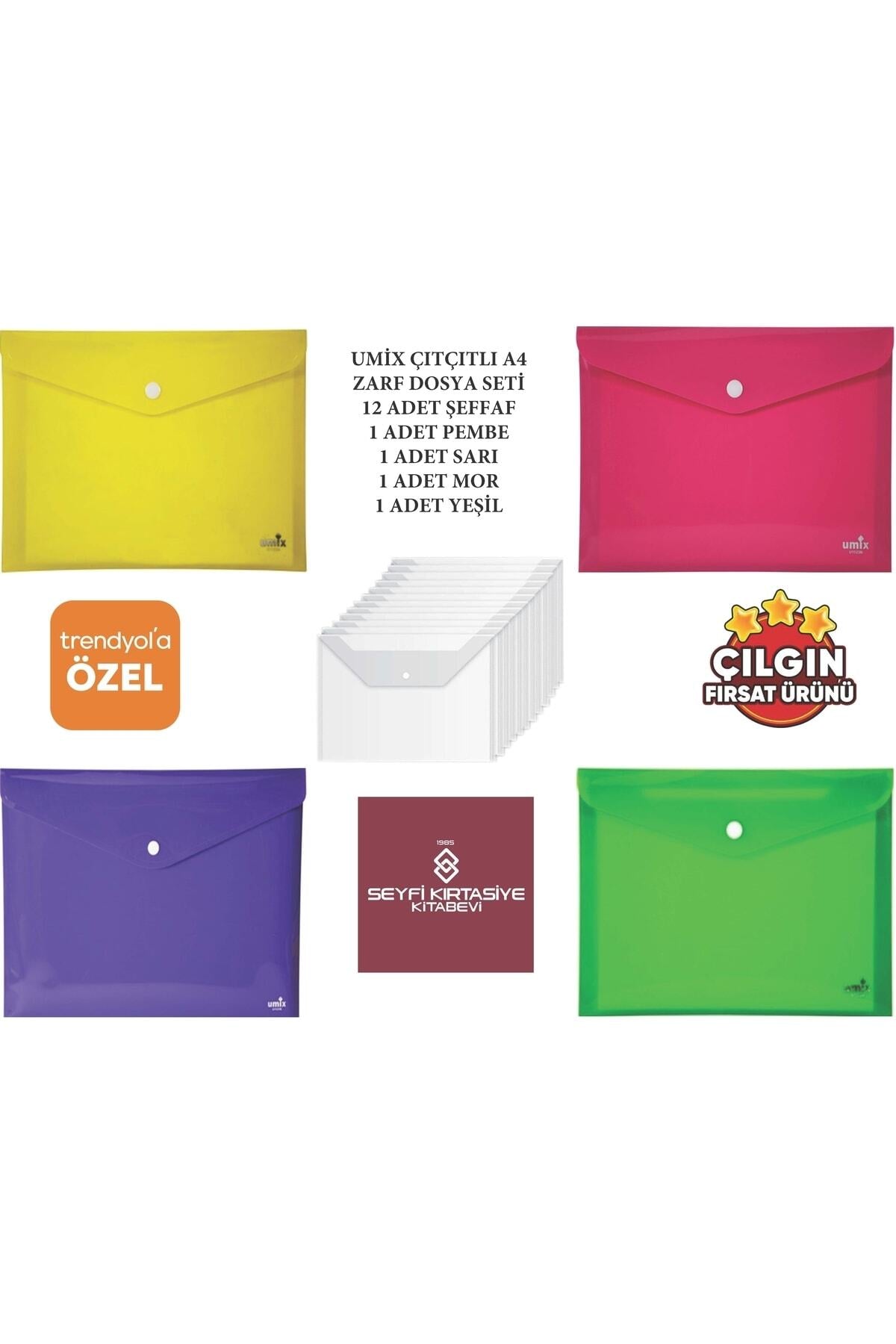 Renkli-şeffaf A4 Çıtçıtlı Dosya 16 Adet