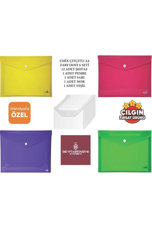 Renkli-şeffaf A4 Çıtçıtlı Dosya 16 Adet