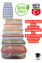 plastik saklama kabı dikdörtgen renkli kapaklar 6'lı 300-500-800-1200-1900-2900 ml