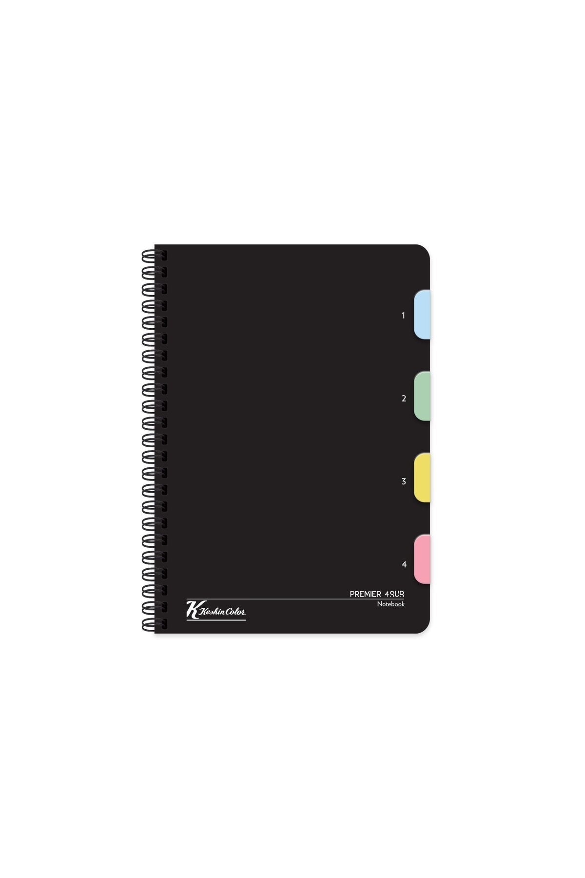 Keskin Color Premier Spiralli Siyah Plastik Kapak 4 Bölmeli 120 Yaprak 17*24 Çizgili Defter