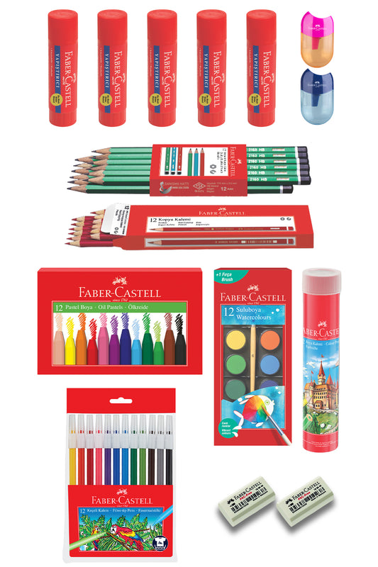 15 Parça Okul Öğrenci Seti,Boyama Seti,Yazı Seti,Stick Yapıştırıcı,Silgi,Kalemtıraş Donanımlı Set