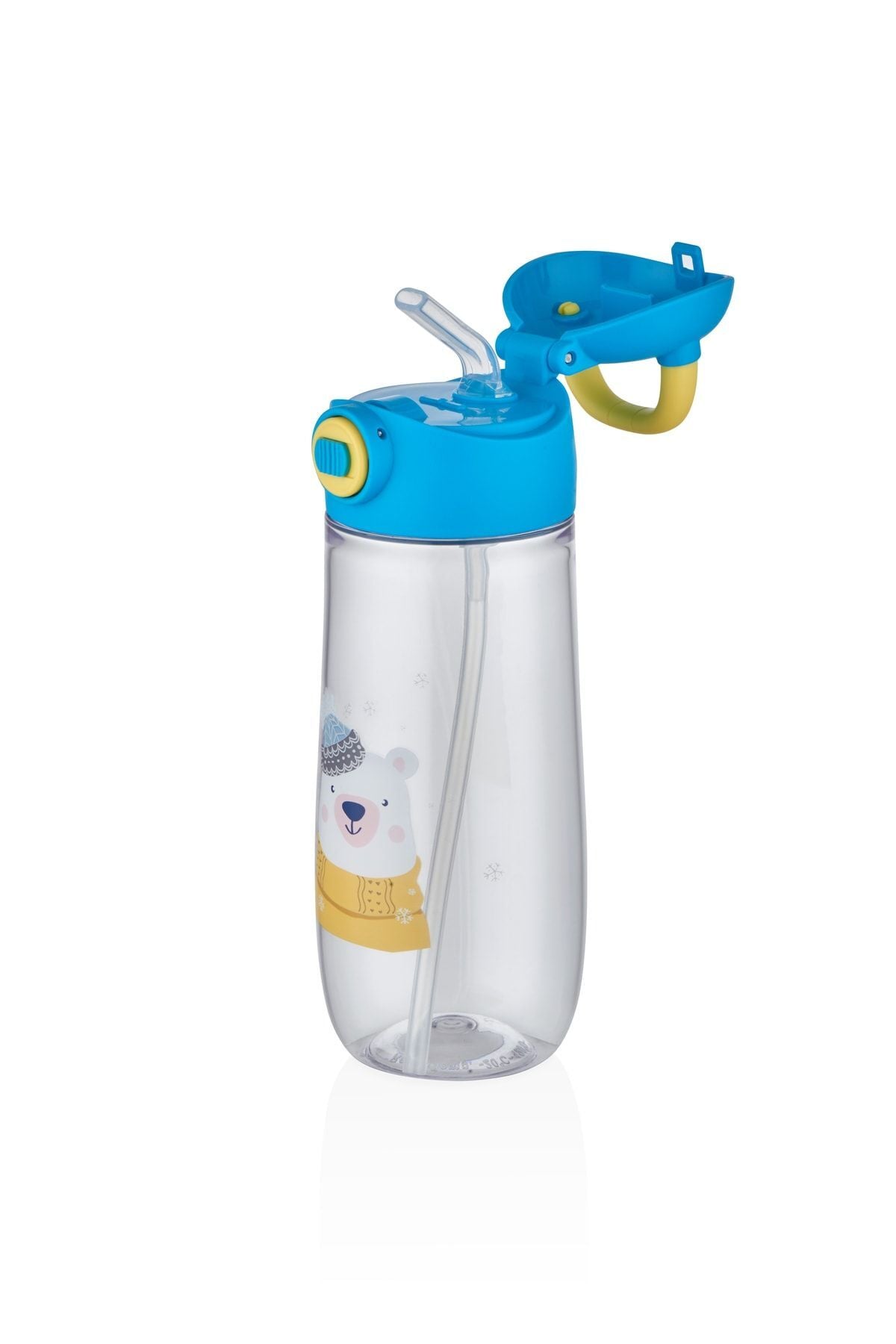 550 Ml Pipetli Desenli Çocuk Su Matarası Kilitli Kapak Taşıma Kulplu