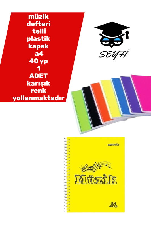 müzik defteri telli plastik kapak a4 40 yaprak 1 ADET karışık renk yollanmaktadır