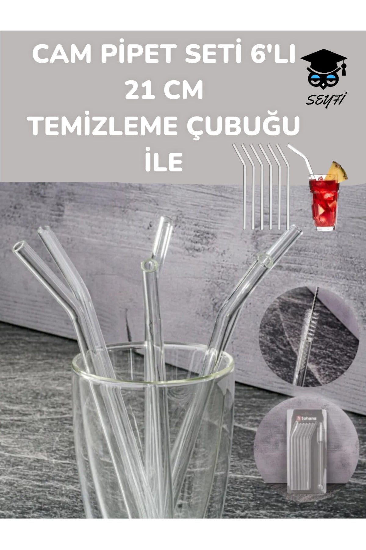 CAM PİPET SETİ 6'LI 21 CM TEMİZLEME ÇUBUĞU İLE