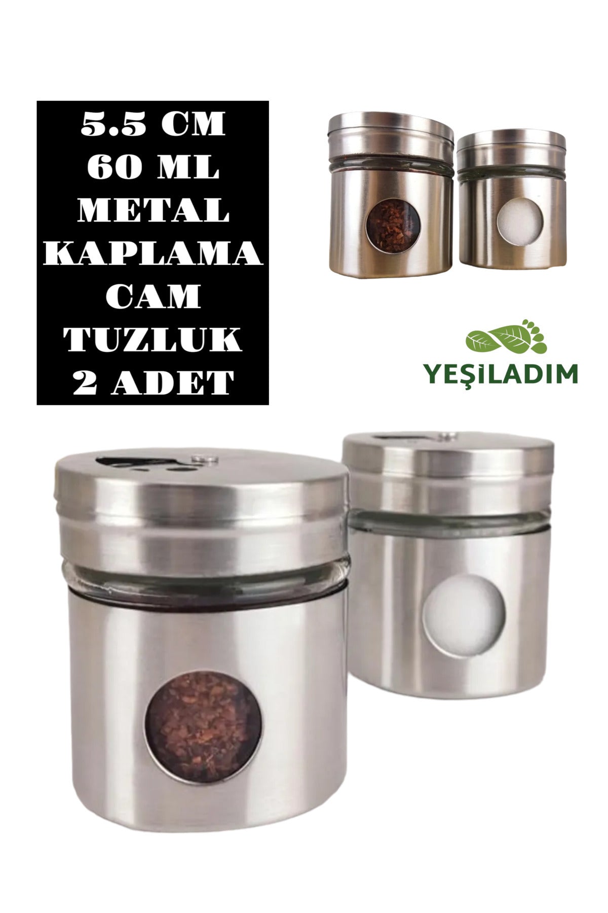 METAL KAPLAMA CAM TUZLUK BAHARATLIK 2 ADET
