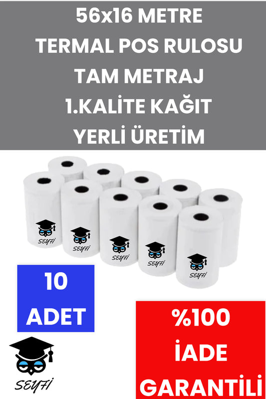 56x16 METRE TERMAL POS RULOSU TAM METRAJ 1.KALİTE KAĞIT YERLİ ÜRETİM 10 ADET