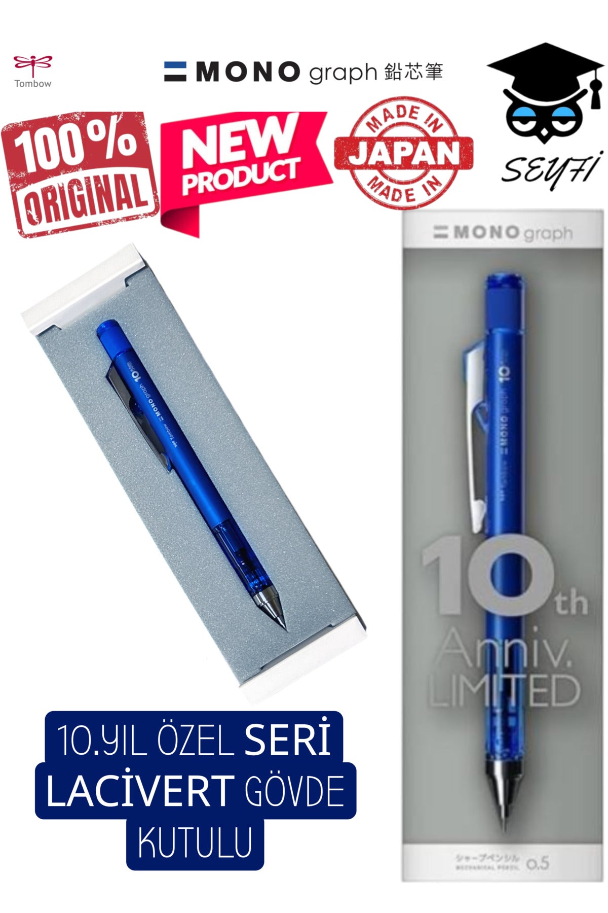 tombow mono graph 0,5 mm 10.YIL ÖZEL SERİ LACİVERT GÖVDE KUTULU