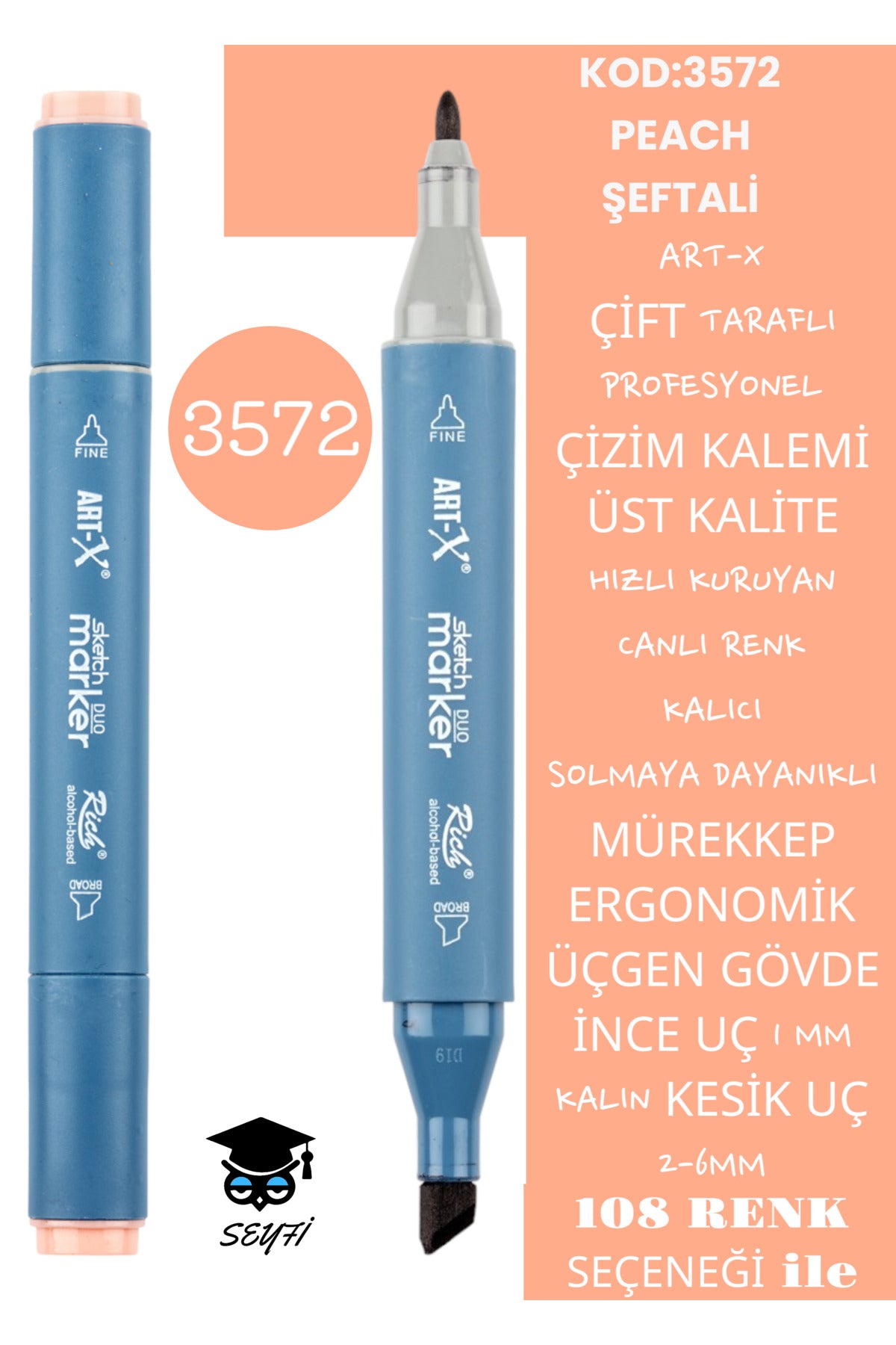ÇİFT TARAFLI PROFESYONEL ÇİZİM KALEMİ KALICI MÜREKKEP ÜÇGEN GÖVDE İNCE UÇ 1 MM KESİK UÇ 2-6MM SKETCH