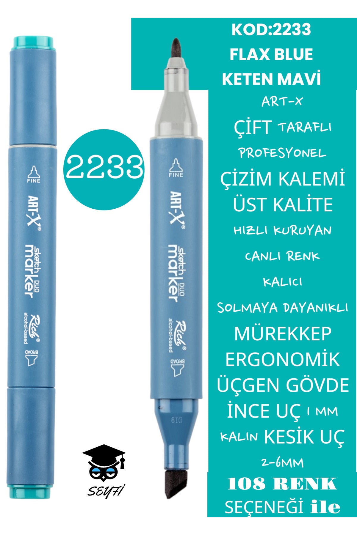 ÇİFT TARAFLI PROFESYONEL ÇİZİM KALEMİ KALICI MÜREKKEP ÜÇGEN GÖVDE İNCE UÇ 1 MM KESİK UÇ 2-6MM SKETCH
