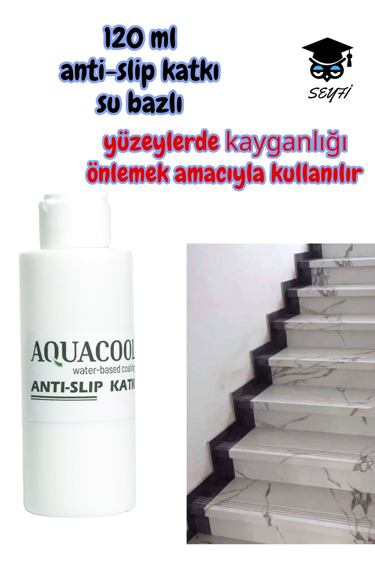 120 ml anti-slip katkı su bazlı yüzeylerde kayganlığı önlemek amacıyla kullanılır