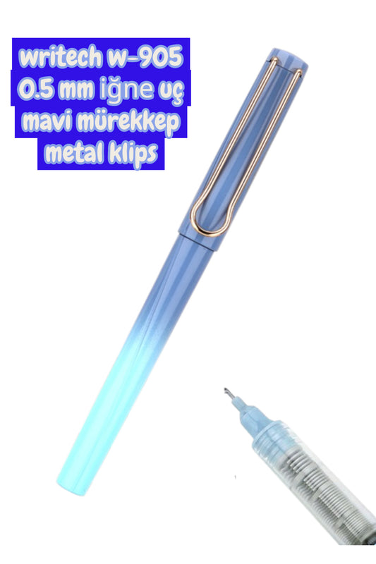 writech W-905 ROLLER kalem 0,5 MM KALEM MAVİ mürekkep metal klips MAVİ-AÇIK MAVİ
