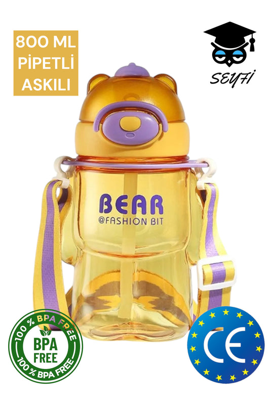 800 ML policarbon ayıcık desenli matara suluk pipetli bpa içermez vagonlife 2027