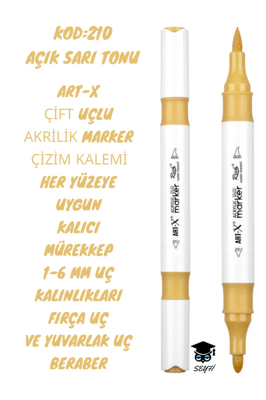 ART-X ÇİFT UÇLU AKRİLİK MARKER ÇİZİM KALEMİ HER YÜZEYE UYGUN KALICI MÜREKKEP 1-6 MM UÇ KALINLIKLARI