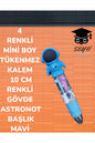 4 RENKLİ MİNİ BOY TÜKENMEZ KALEM 10 CM RENKLİ GÖVDE ASTRONOT BAŞLIK