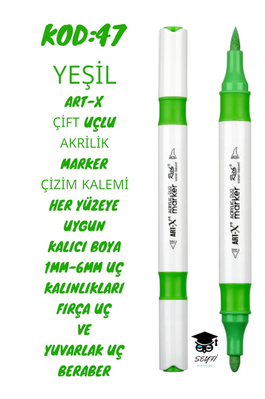 ART-X ÇİFT UÇLU AKRİLİK MARKER ÇİZİM KALEMİ HER YÜZEYE UYGUN KALICI MÜREKKEP 1-6 MM UÇ KALINLIKLARI