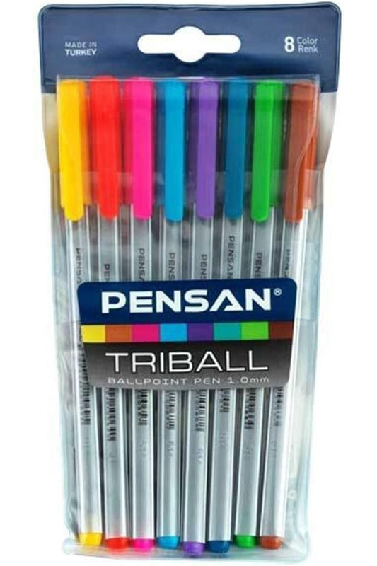 Triball 1.00 Mm Tükenmez Kalem 8 Renk Set Tek Ebat Karışık