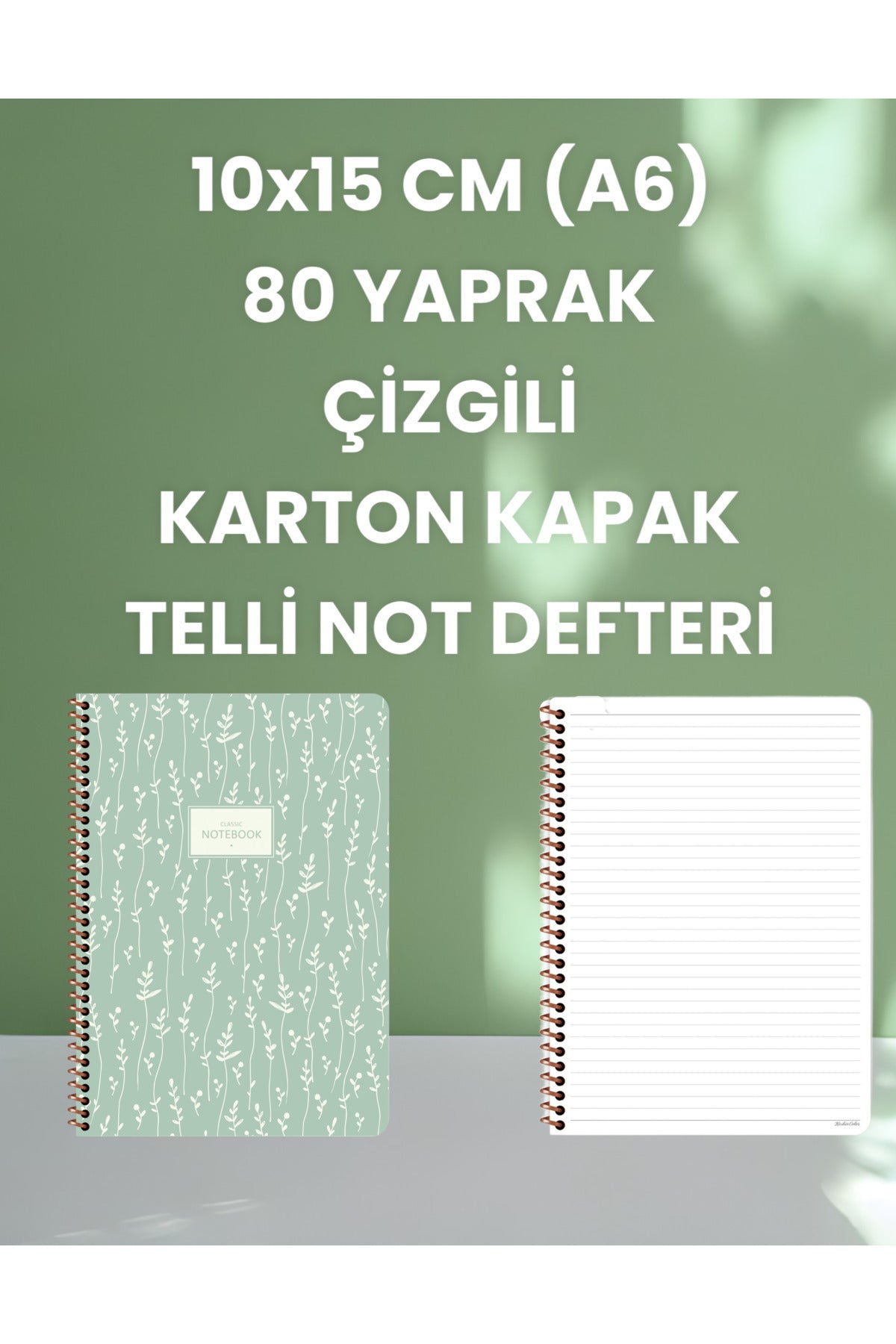 10x15 CM (A6) 80 YAPRAK ÇİZGİLİ KARTON KAPAK TELLİ NOT DEFTERİ