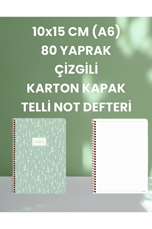 10x15 CM (A6) 80 YAPRAK ÇİZGİLİ KARTON KAPAK TELLİ NOT DEFTERİ
