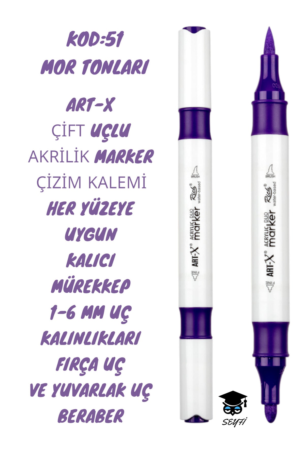 ART-X ÇİFT UÇLU AKRİLİK MARKER ÇİZİM KALEMİ HER YÜZEYE UYGUN KALICI MÜREKKEP 1-6 MM UÇ KALINLIKLARI