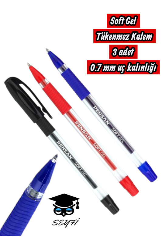 pensan soft gel tükenmez kalem seti 3 renk Türk Malı