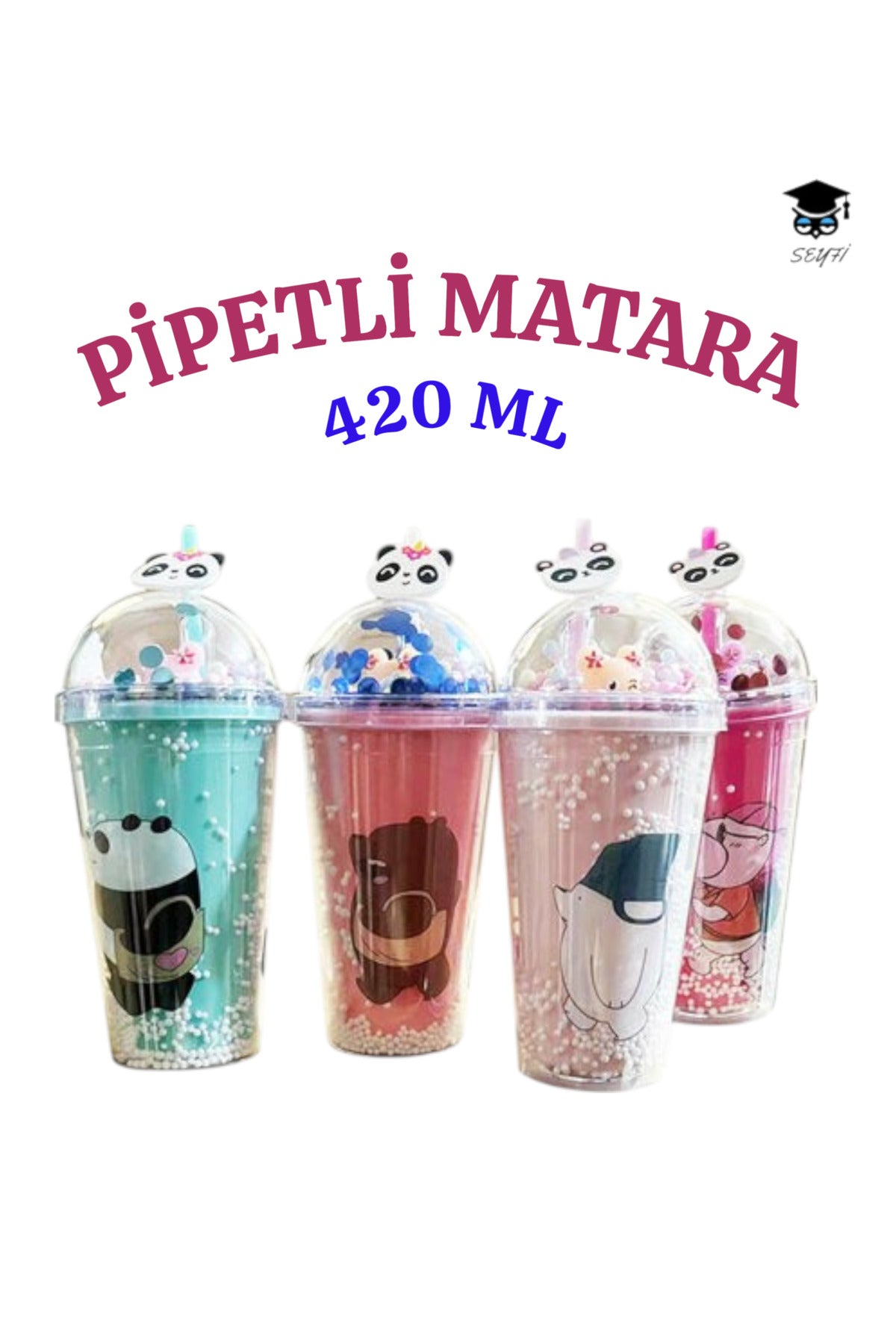 1 adet Desenli plastik pipetli bardak 420ml karma renk yollanmaktadır