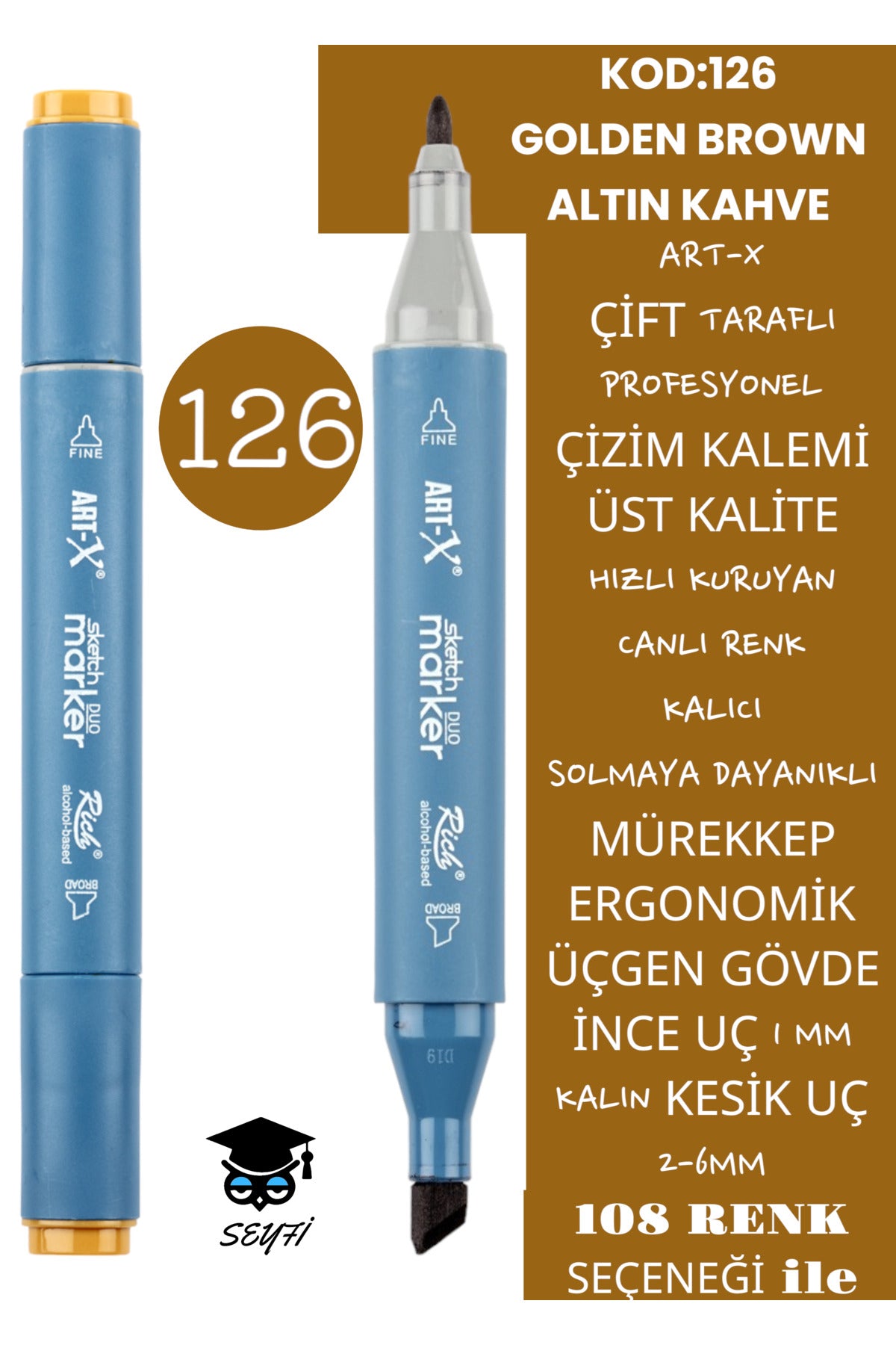 ÇİFT TARAFLI PROFESYONEL ÇİZİM KALEMİ KALICI MÜREKKEP ÜÇGEN GÖVDE İNCE UÇ 1 MM KESİK UÇ 2-6MM SKETCH