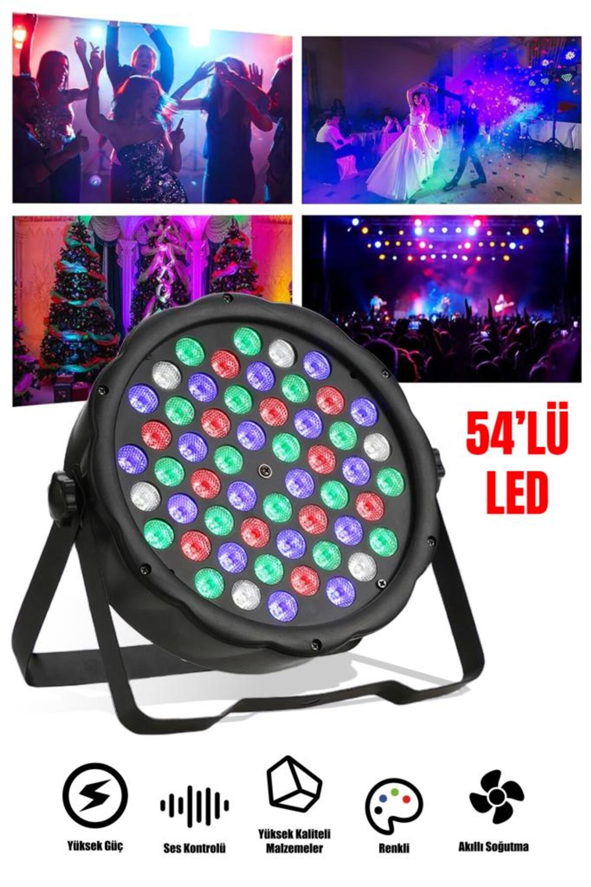 54lü LED Renkli Müzik Sensörlü Par Işığı