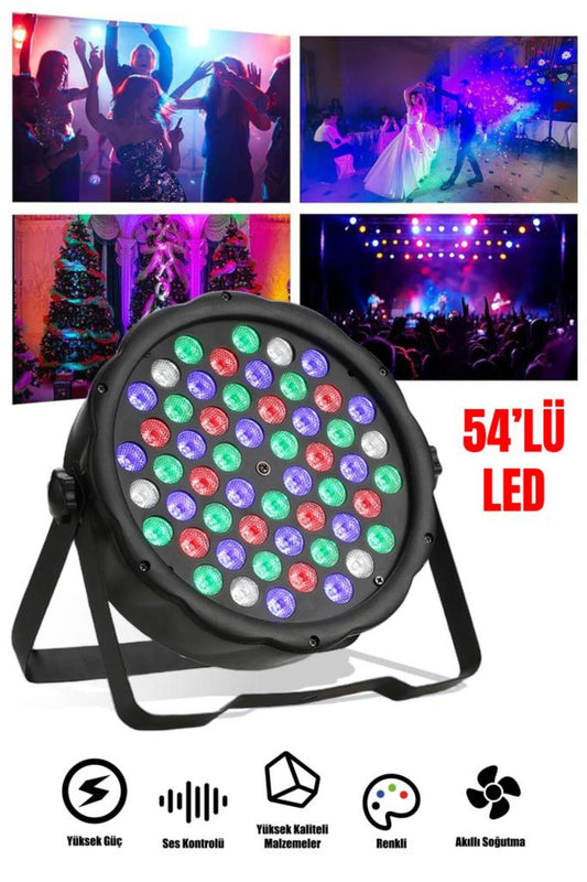 54lü LED Renkli Müzik Sensörlü Par Işığı