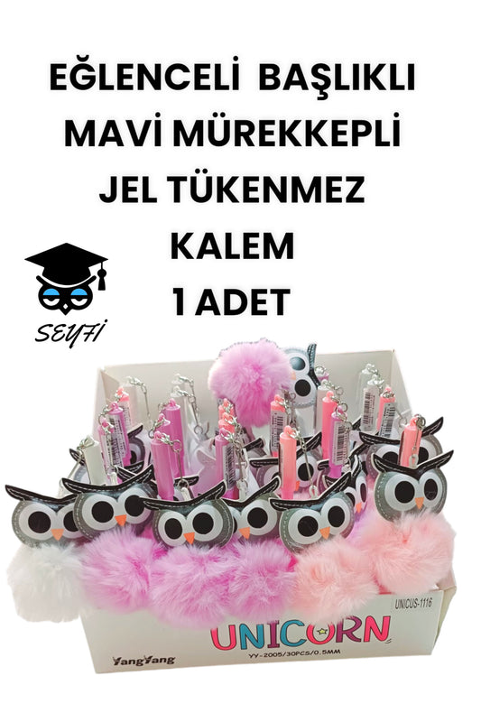 EĞLENCELİ BAŞLIKLI İNCE UÇLU JEL TÜKENMEZ KALEM MAVİ MÜREKKEP