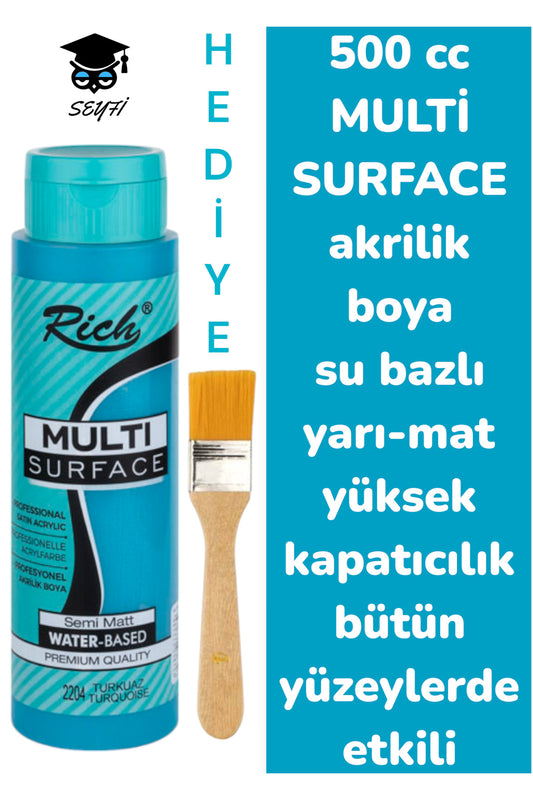MULTİ SURFACE AKRİLİK BOYA 500 CC-TÜM YÜZEYLERDE İDEAL-SU BAZLI-YÜKSEK KAPATICI PİGMENT-YARI MAT