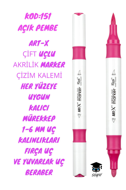 ART-X ÇİFT UÇLU AKRİLİK MARKER ÇİZİM KALEMİ HER YÜZEYE UYGUN KALICI MÜREKKEP 1-6 MM UÇ KALINLIKLARI