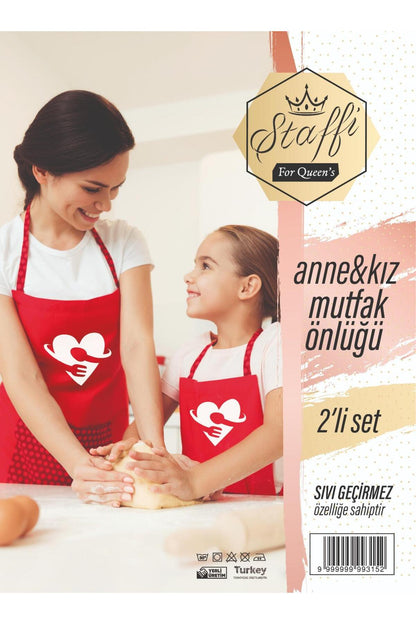 2'li Anne Kız mutfak-boyama önlüğü seti su geçirmez kumaş 32x40 ve 45x65 cm ebatlar