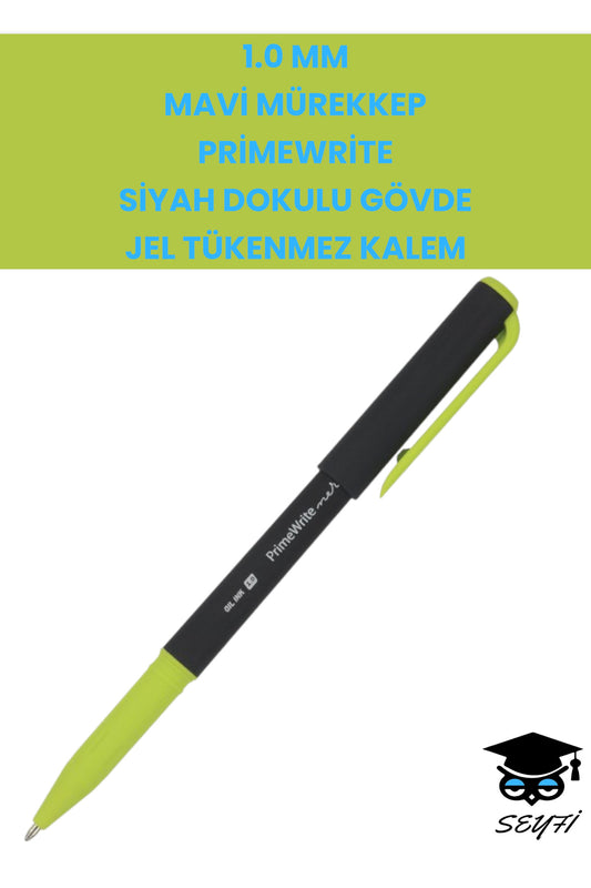 1.0 MM MAVİ MÜREKKEP PRİMEWRİTE SİYAH DOKULU GÖVDE JEL TÜKENMEZ KALEM