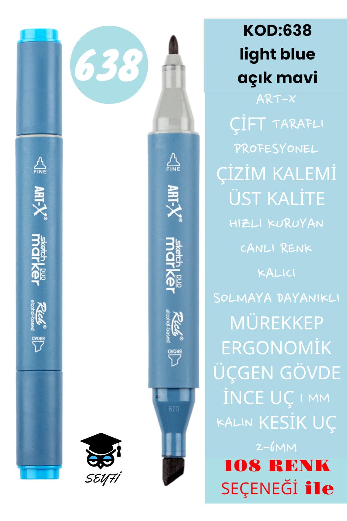 ÇİFT TARAFLI PROFESYONEL ÇİZİM KALEMİ KALICI MÜREKKEP ÜÇGEN GÖVDE İNCE UÇ 1 MM KESİK UÇ 2-6MM SKETCH