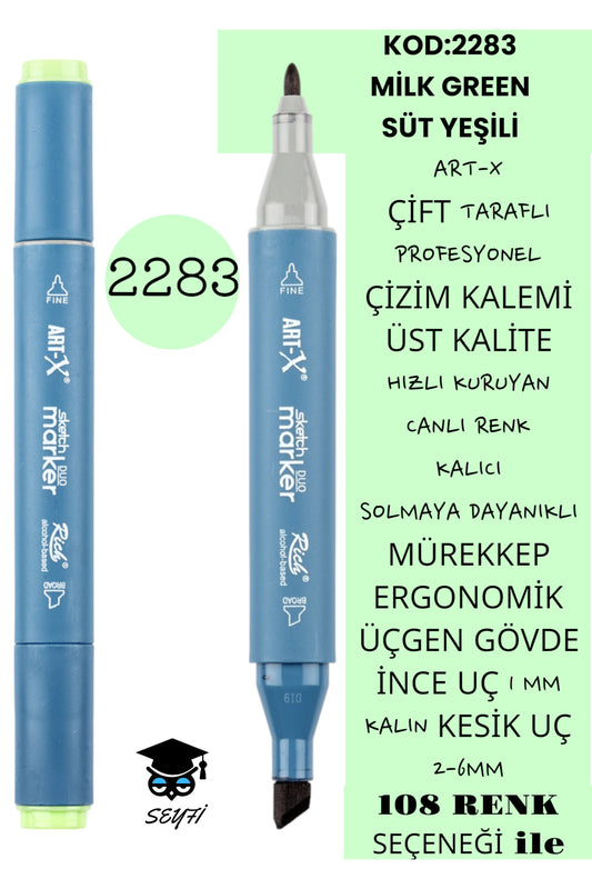 ÇİFT TARAFLI PROFESYONEL ÇİZİM KALEMİ KALICI MÜREKKEP ÜÇGEN GÖVDE İNCE UÇ 1 MM KESİK UÇ 2-6MM SKETCH
