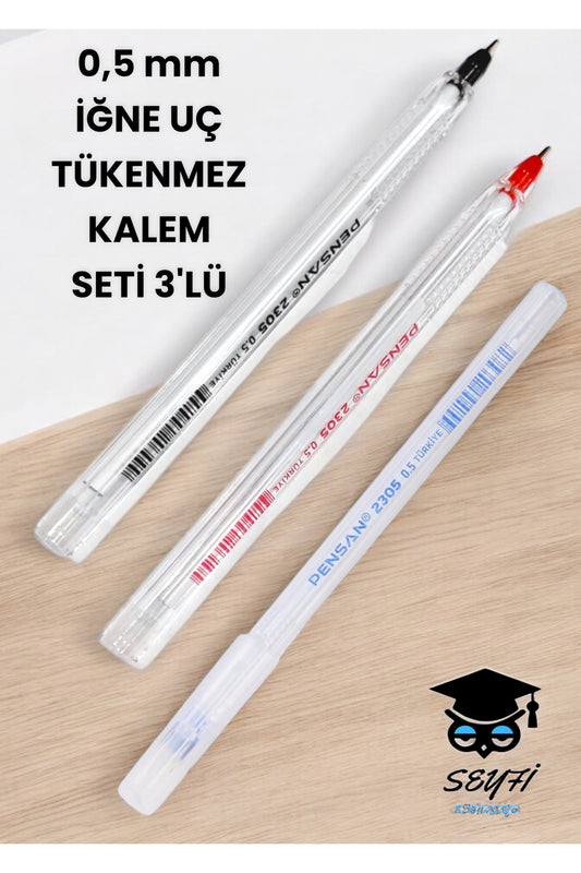 0,5 mm İĞNE UÇ TÜKENMEZ KALEM SETİ 3'LÜ