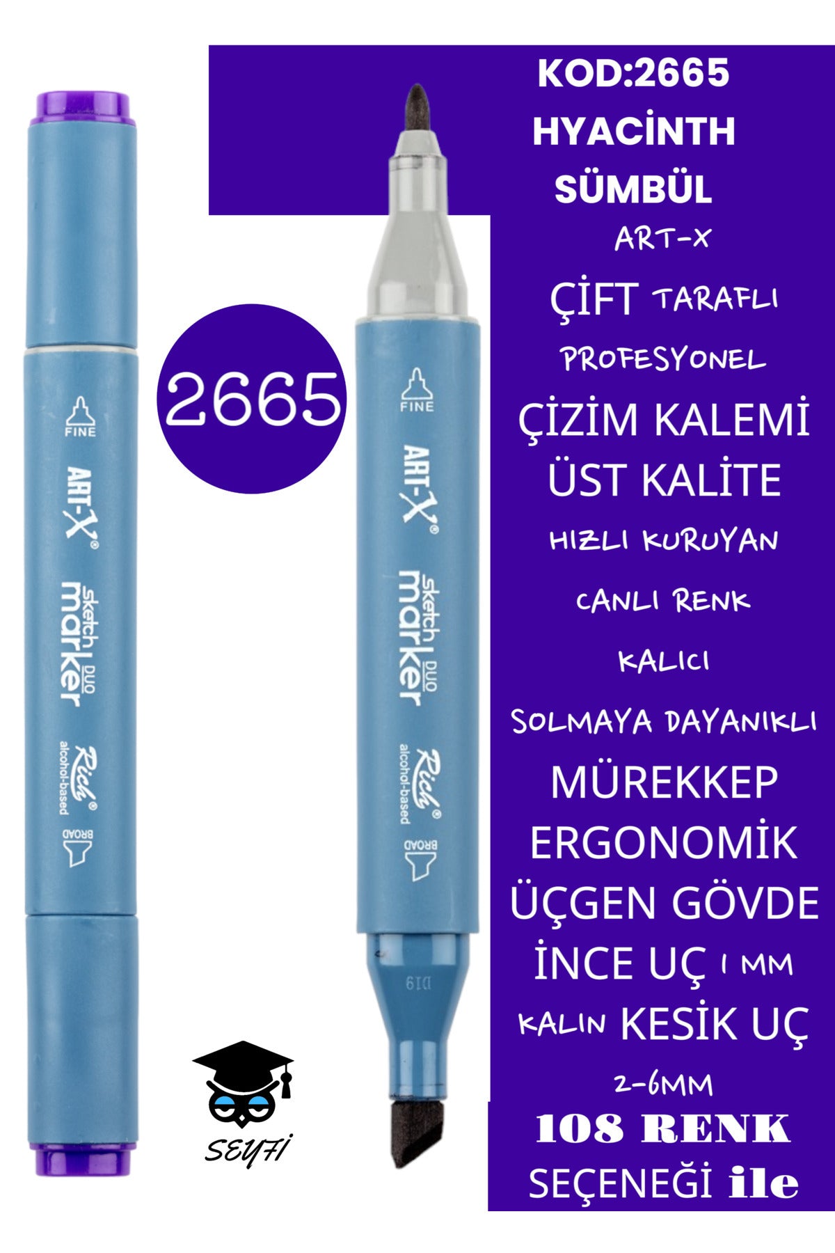 ÇİFT TARAFLI PROFESYONEL ÇİZİM KALEMİ KALICI MÜREKKEP ÜÇGEN GÖVDE İNCE UÇ 1 MM KESİK UÇ 2-6MM SKETCH