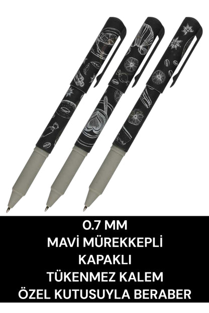 0.7 MM MAVİ MÜREKKEPLİ KAPAKLI TÜKENMEZ KALEM ÖZEL KUTUSUYLA BERABER