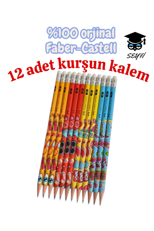 12 adet pop-art silgili kurşun kalem faber castell
