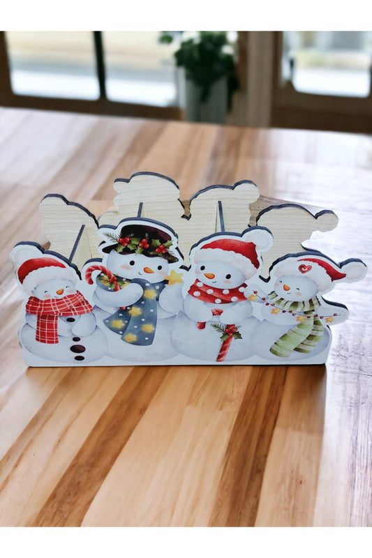 4 BÖLMELİ AHŞAP MASAÜSTÜ KALEMLİK YILBAŞI KONSEPT HEDİYELİK 8CMX13CMX23CM EBAT ORGANİZER NOEL BABA
