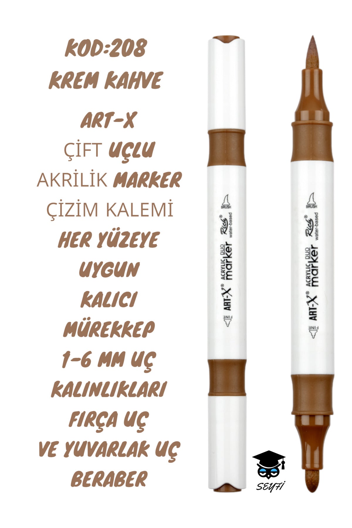 ART-X ÇİFT UÇLU AKRİLİK MARKER ÇİZİM KALEMİ HER YÜZEYE UYGUN KALICI MÜREKKEP 1-6 MM UÇ KALINLIKLARI
