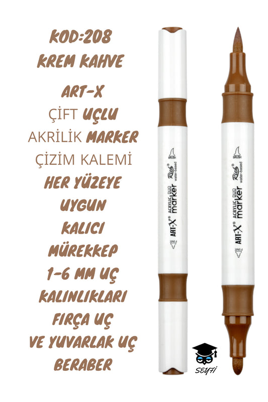 ART-X ÇİFT UÇLU AKRİLİK MARKER ÇİZİM KALEMİ HER YÜZEYE UYGUN KALICI MÜREKKEP 1-6 MM UÇ KALINLIKLARI