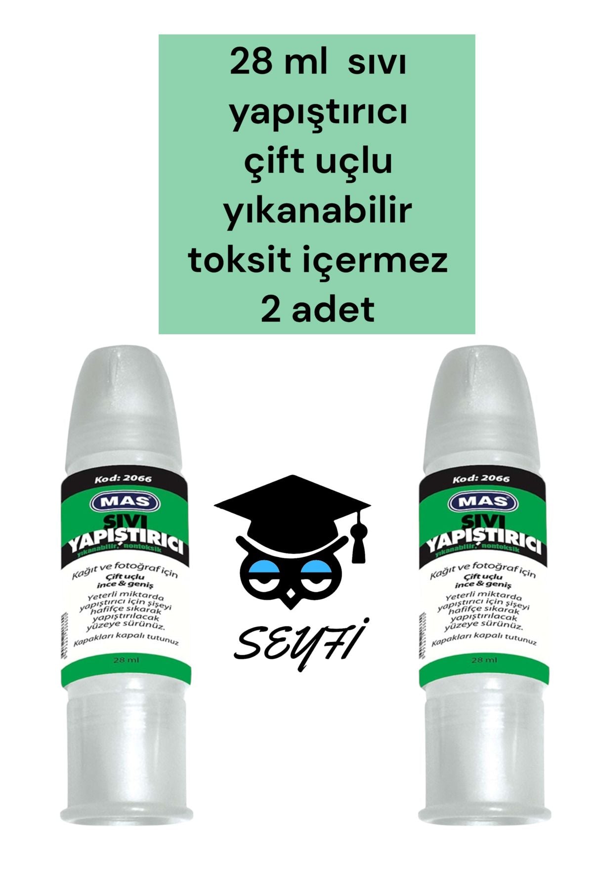 28 ml sıvı yapıştırıcı çift uçlu yıkanabilir toksit içermez 2 adet
