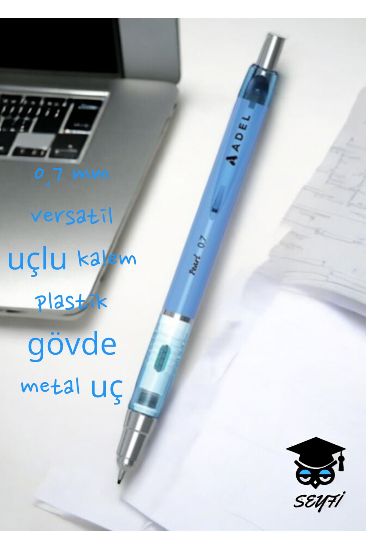 0,7 mm versatil uçlu kalem plastik gövde metal uç