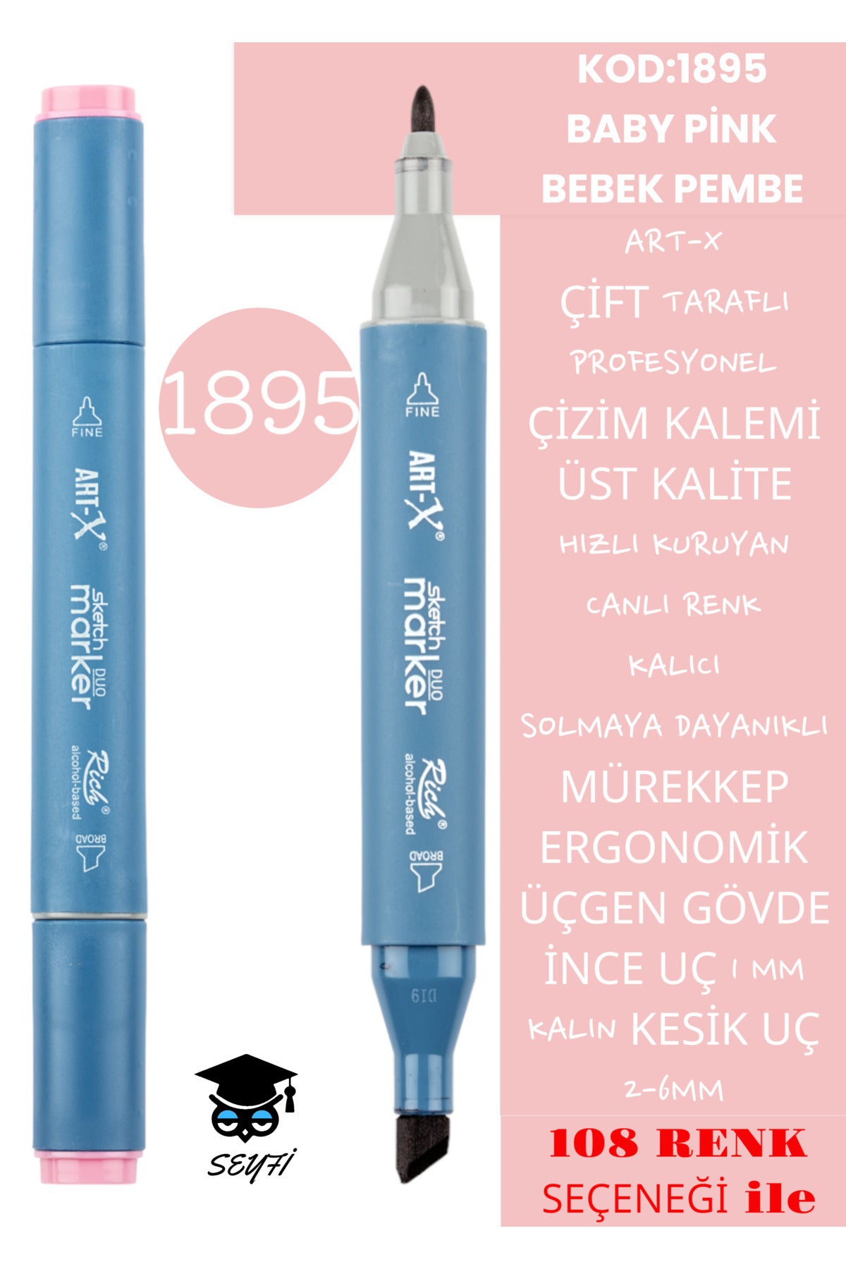ÇİFT TARAFLI PROFESYONEL ÇİZİM KALEMİ KALICI MÜREKKEP ÜÇGEN GÖVDE İNCE UÇ 1 MM KESİK UÇ 2-6MM SKETCH