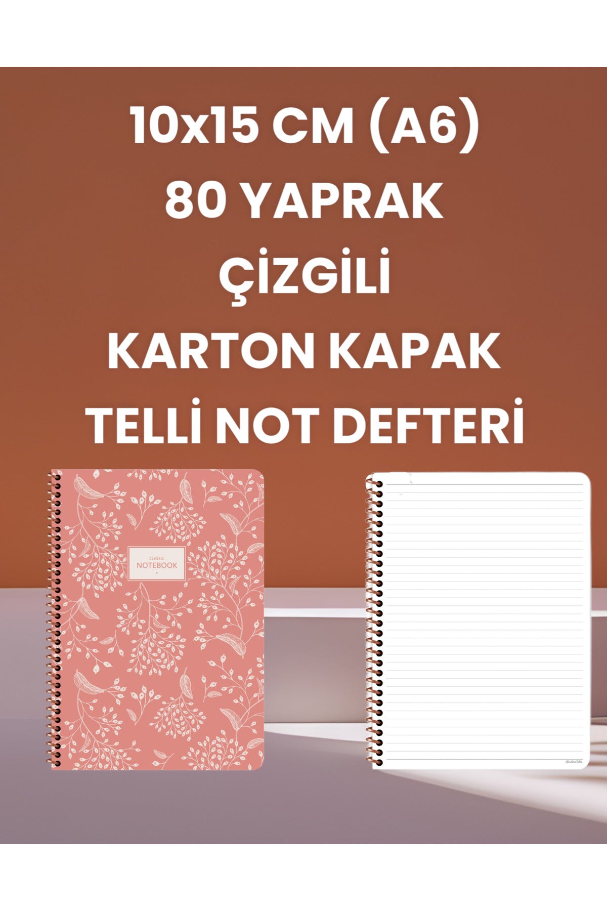 10x15 CM (A6) 80 YAPRAK ÇİZGİLİ KARTON KAPAK TELLİ NOT DEFTERİ