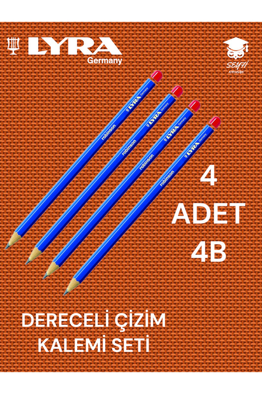 DERECELİ ÇİZİM KALEMİ SETİ 4 ADET KURŞUN ÇİZİM KALEMİ LYRA ROBİNSON ALMANYA ÜRETİM