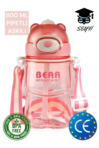 800 ML policarbon ayıcık desenli matara suluk pipetli bpa içermez vagonlife 2027