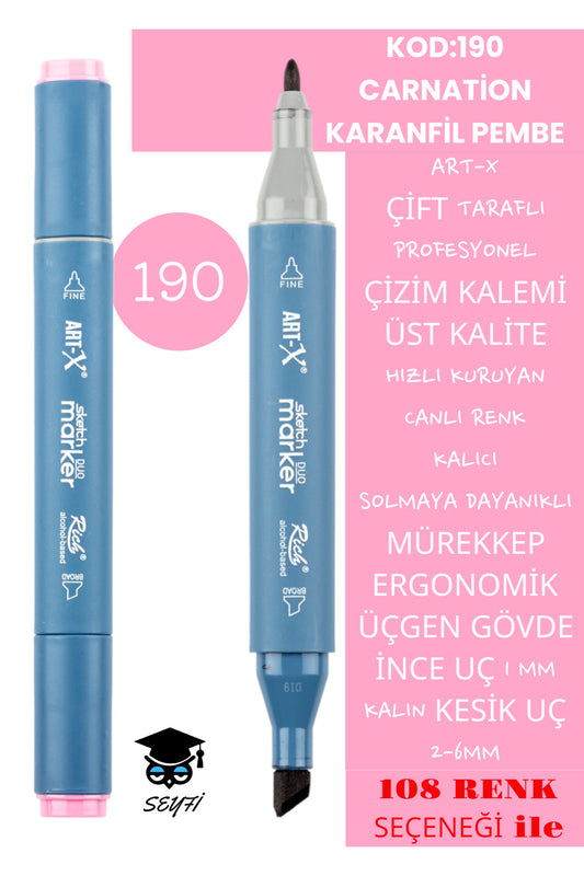 ÇİFT TARAFLI PROFESYONEL ÇİZİM KALEMİ KALICI MÜREKKEP ÜÇGEN GÖVDE İNCE UÇ 1 MM KESİK UÇ 2-6MM SKETCH